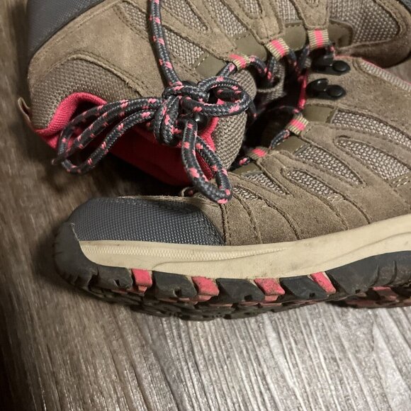 Bearpaw Corsica Hiking Boots Taupe Suede Pink Lace Up Waterproof Kids Sz 2 - Picture 10 of 16